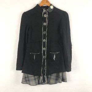 BKE Women's Size Small Black Grey Plaid 100% Cotton Layered Long Sleeve Coat